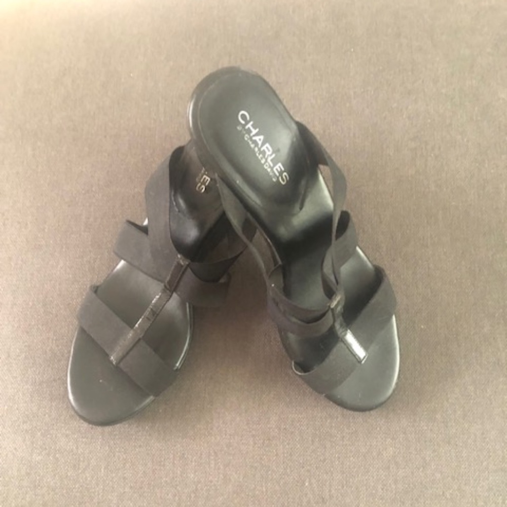 CHARLES by Charles David Black Wedge Slip on Sandals Size 10m